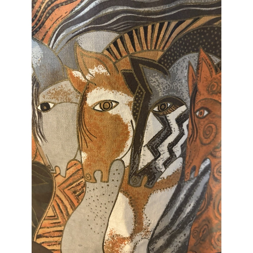 Laurel Burch Indigo Horses Canvas Tote Bag Large Brown Orange Southwestern Art - Picture 4 of 10